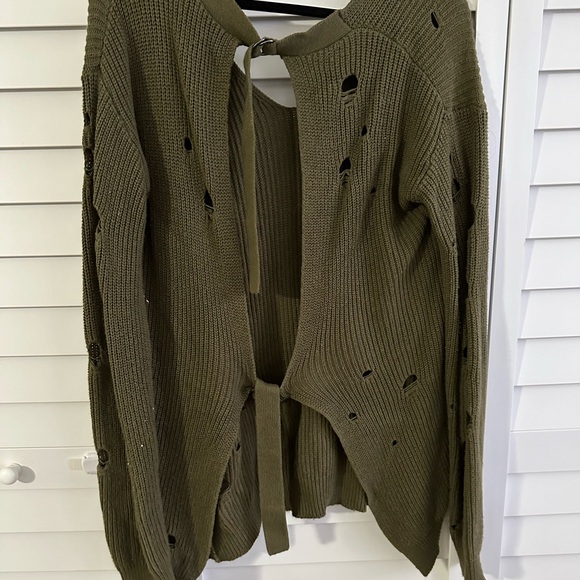 Dark Green Oversized Distressed Women's Sweater by Central Park West - Picture 2 of 4
